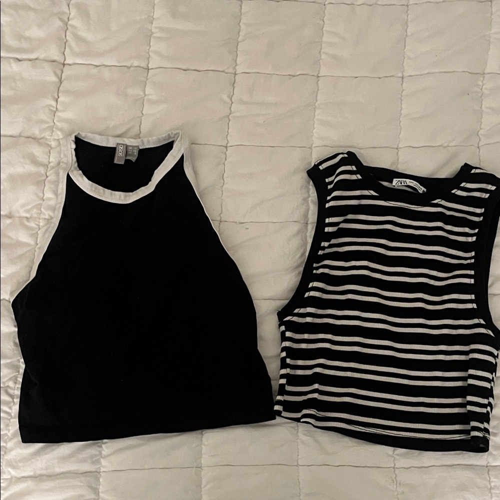 Zara and Asos Black and Striped Crop Tops